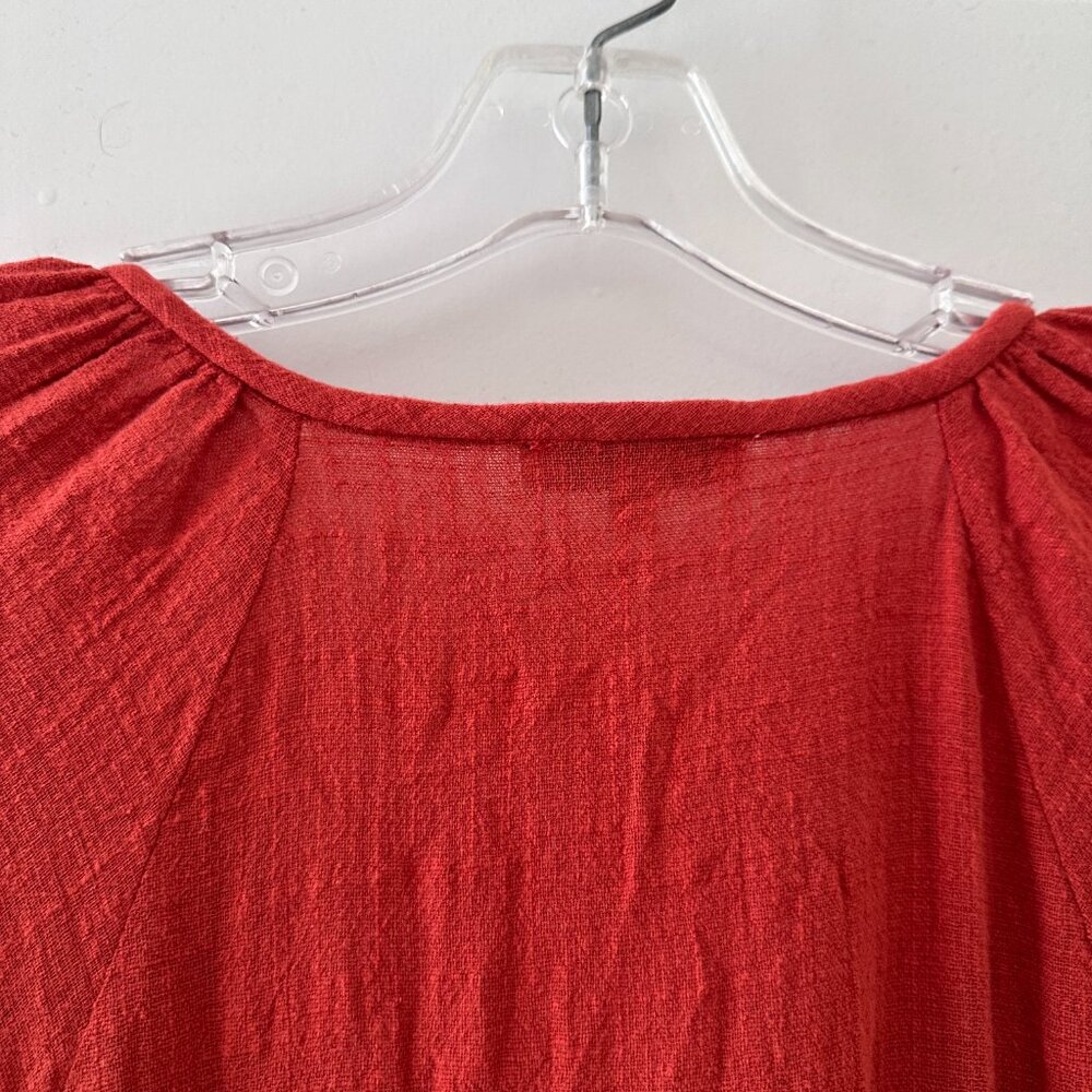 NWT Madewell Marianna Puff-Sleeve Midi Dress Orange Women's Size Medium Peasant - Picture 13 of 16